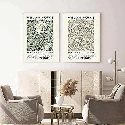 Abstraktes Retro-William Morris-Kunst-Leinwandgemälde, Museumskunstwerk, Wanddruck, Poster, moderne Bilder für Wohnzimmer, Dekoration, 70 x 100 cm x 2 Stück, rahmenlos