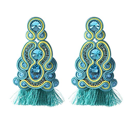 Handgemachte Produktion Leder Ohrringe Schmuck für Frauen Soutache Ethnischen Stil Big Drop Ohrring Party Geschenke blau (lan)