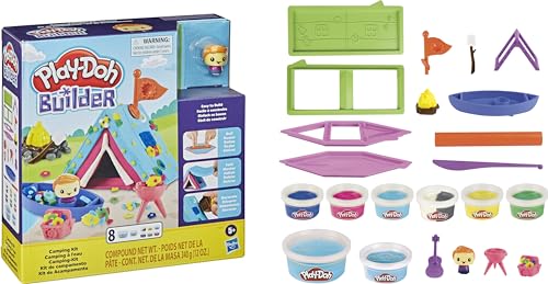 PlayDoh F0642 Builder CampingKit Bauset für Kinder ab 5 Jahren mit 8 PlayDoh Farben – Einfaches Bauset zum Selbermachen