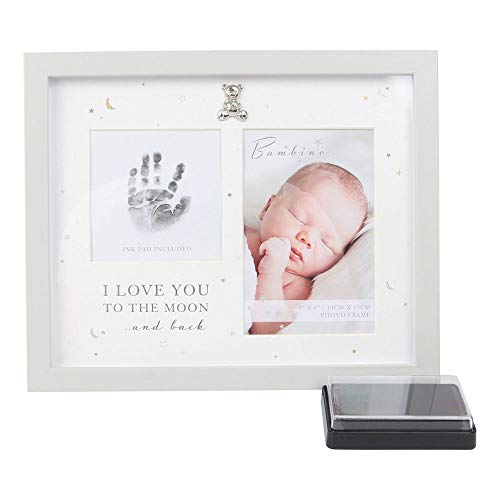 Juliana Bambino Baby 'Love You to Moon and Back' Hand Print Grey Photo Picture Frame Unisex Ink Pad 4'' x 6'' Keepsake Gift, WBM-GFT01