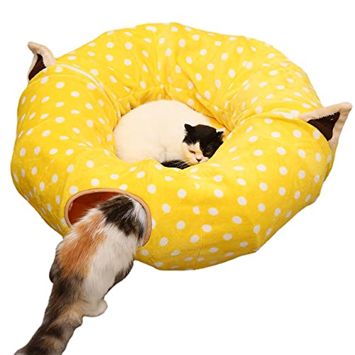 AnsonBoy Katzen-Hunde-Tunnelbett mit Kissen, Spielzeug, Oxford-Tuch, großer Durchmesser, länger, knisternd, zusammenklappbar, 3-Wege, für große Katzen, Kätzchen, Welpen, G