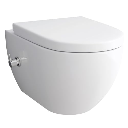 Alpenberger Taharet WC- Spülrandloses Dusch WC mit Nanobeschichtung- Hänge WC mit WC-Sitz Absenkautomatik- WC mit Dusch Funktion & Einhebelarmatur