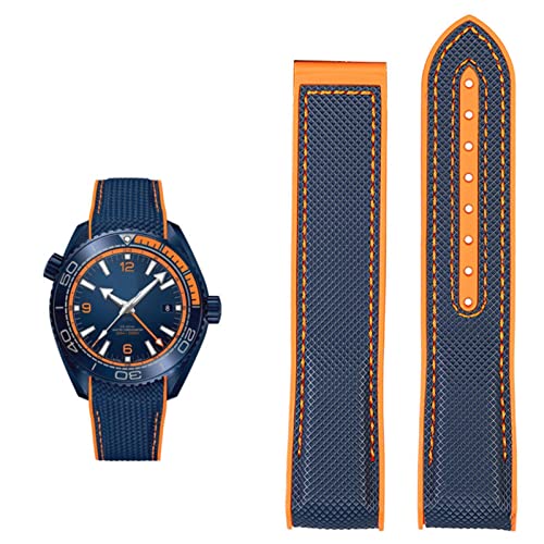 WIKUNA Uhrenarmband für Omega 300 SEAMASTER 600 PLANET OCEAN Silikon Nylon Armband Uhrenzubehör Uhrenarmband Kette 20 mm 22 mm Gürtel (Farbe: Blau Orange NO, Größe: 22 mm)