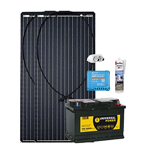 Wohnmobil Solar-Set 200W mit 100 Ah Batterie und Victron MPPT Solarladeregler Autark Paket