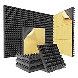 Saiketsu 12Er-Pack Pyramiden-Schallschutzschaumplatten mit Selbstklebenden, 12 X 12 X 2 GroßEn Akustikschaumplatten mit Hoher Dichte (Schwarz)