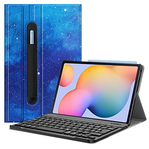Fintie Tastatur Hülle für Samsung Galaxy Tab S6 Lite 10,4 SM-P610/ P615 2020 mit Stifthalter - Ultradünn Keyboard Case mit magnetisch Abnehmbarer drahtloser Deutscher Tastatur, Sternenhimmel