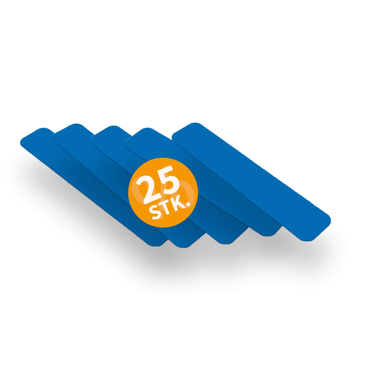 Betriebsausstattung24® Stellplatzmarkierung zur Lagerplatzkennzeichnug | TYP I-Stück | PVC selbstklebend | sofort befahrbar | 25 Stück (VE) (5,0 x 25,0 cm, blau)