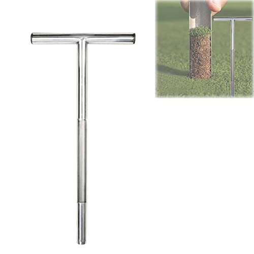 MOVKZACV Bodenproben-Sonde für Golfplätze, Golfzubehör Edelstahl Röhrenförmiger T-Griff Bodenprobenehmer Golf Field Sampling Turf Lawn Maintenance Tool (Silber - ca. 51x25 cm)