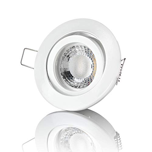 lambado® Premium LED Spot 230V Flach Weiß - Hell & Sparsam inkl. 5W Strahler warmweiß dimmbar - Moderne Beleuchtung durch zeitlose Einbaustrahler/Deckenstrahler