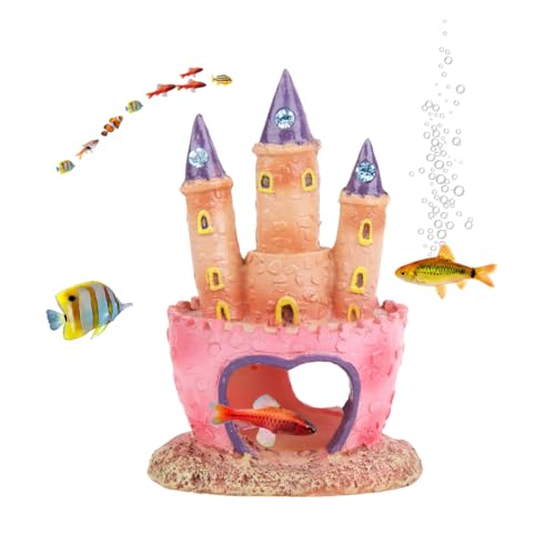 Qateruc Aquarium-Schloss-Dekoration, niedliche Feen-Prinzessinnen-Schloss, Ornament für Aquarien, kleine Fischverstecke, Höhlen, Verstecke für Garnelen, Krabben, Betta-Buntbarsche, tolle