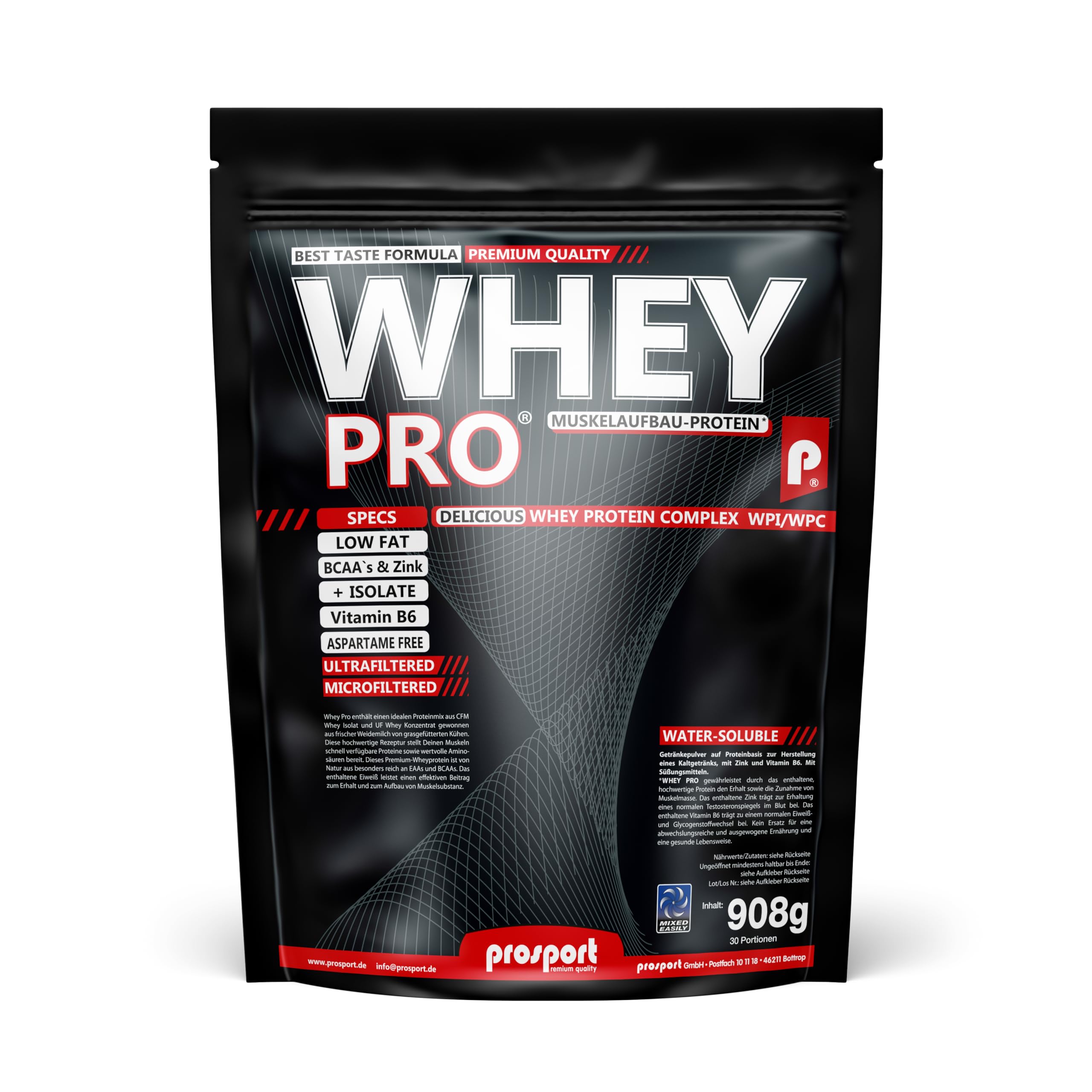 Prosport WHEY PRO Coco White-Choc, 908g Beutel, Whey Protein, Eiweisspulver, Zink, Vitamin B6, essentielle Aminosäuren (EAAs)