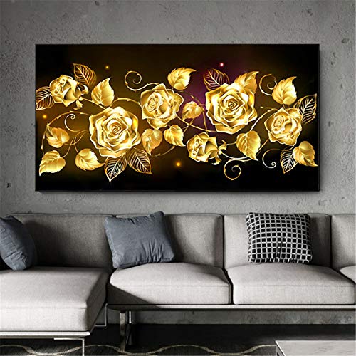 RAILONCH 5D Diamond Painting Goldene Rose, DIY Diamant Painting Set Crystal Strass Stickerei Bilder Diamant Malerei fur Haus Wand und Eingang Dekoration (80x40cm)