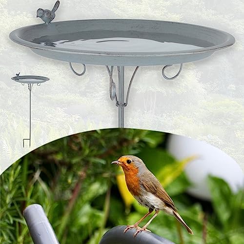 Vogeltränke auf Stab stehend für den Garten - frostsicher, Vogeltränke Balkon, (∅ 35cm) XL Vogelbad für Wildvögel, Wassertränke für Vögel | Esschert Design