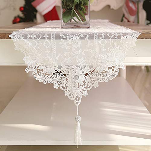 Tischläufer Home Tischwäsche Spitze Macrame End Tischläufer Exquisite Hohl gestickte Tischläufer Weiße Spitze Tischläufer für Frühling Sommer Klassische Hochzeitsdekor Hochzeitsdekoration Baby Hochzei