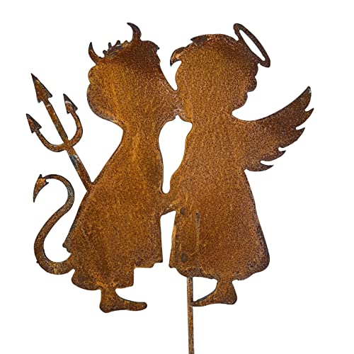 OF Süsser Beetstecker mit Engel und Teufel - 62 oder 119 cm hoch - Gartenfiguren, Gartenstecker aus Rost Metall - Gartendeko (Metall, 119 cm hoch)