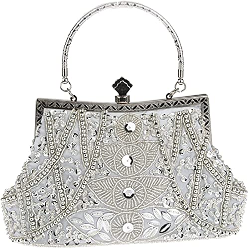 LiuliuBull Frauen Vintage Perlen Paillettenabendhandtaschen (Color : Silver)