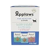 Applaws Premium Natural Katzenfutter Nass, Fischauswahl in Brühe 70g Portionsbeutel (12x70g )