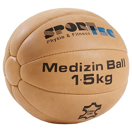 Sport-Tec Medizinball Fitnessball Gewichtsball Rehaball aus Echtem Leder 22 cm, 1,5 kg