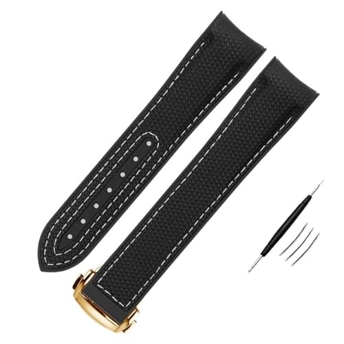 KLVN Hohe Dichte Nylon Silikon Armband Für Omega Watch Band 20mm 21mm 22mm Gummi Uhrenarmband faltschließe Gebogene ende armbanduhren gürtel, 20 mm, Achat