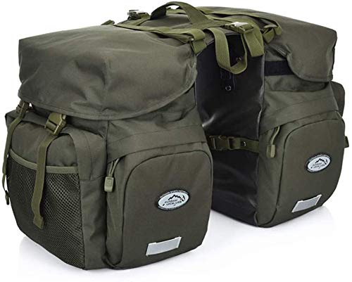 50L Satteltaschen Für Fahrrad Gepäckträger Wasserdicht, Double Bike Bag Taschen Einstellbare Große Kapazität Polyester Fahrradtasche Reflektierende Bänder Fahrradgepäckträgertaschen Hinten,Army green
