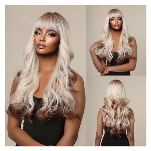 Braune blonde Highlight-Synthetik-Perücke, tief gewellte Perücken mit for Frauen, Afro-Halloween, hitzebeständiges Haar (Farbe : LC1082-2)