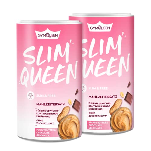 GymQueen Slim Queen Abnehm Shake 2x420g, Peanut Butter and Chocolate, Leckerer Diät-Shake zum einfachen Abnehmen, Mahlzeitersatz mit wichtigen Vitaminen und Nährstoffen, nur 250 kcal pro Portion