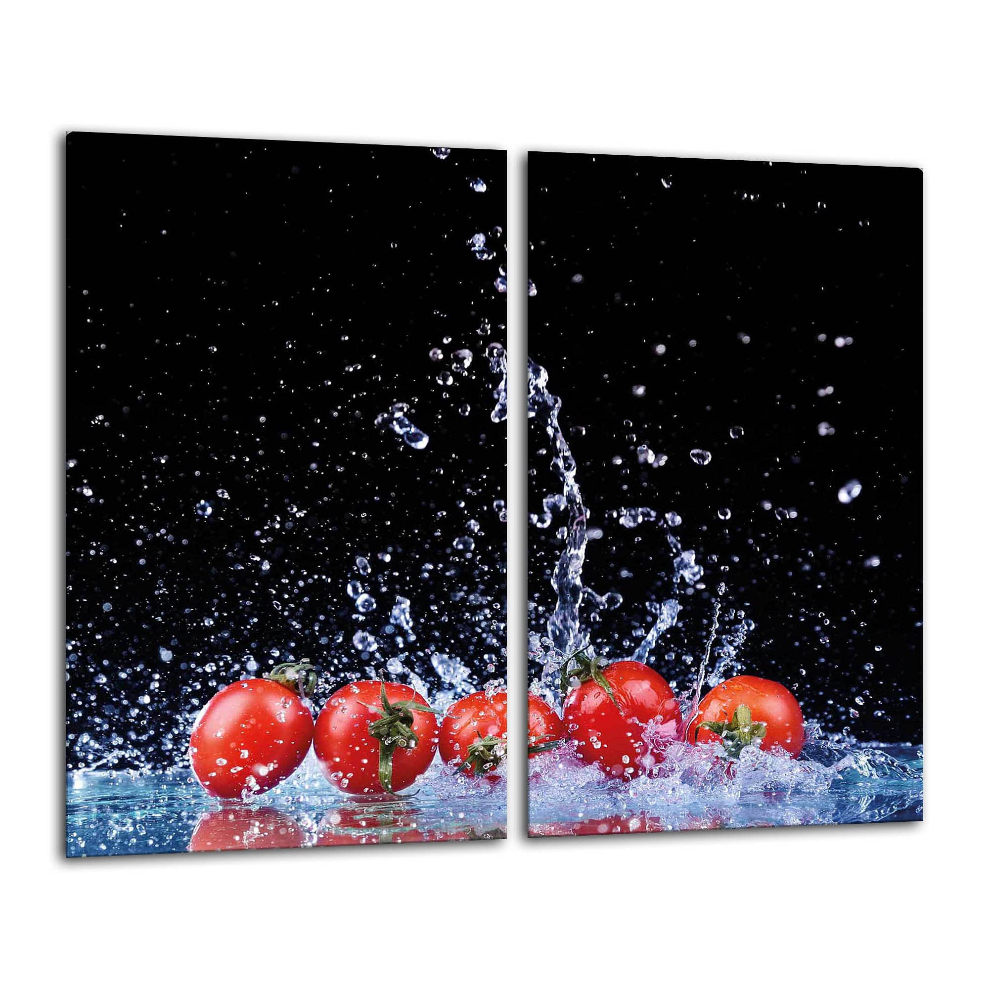Gsmarkt | Herdabdeckplatten Schneidebrett Spritzschutz Set 2x30x52 | Bild auf Glas | Sicherheitsglas Gehärtetes Glas Bild | Motiv Tomate