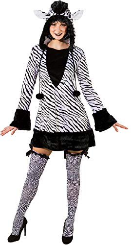 narrenkiste O9414-34-36 schwarz-weiß Damen Sexy Zebra Kleid Kostüm mit Kapuze Gr.34-36