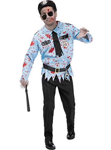Funidelia | Zombie-Polizist Kostüm für Herren ▶ Untoter, Halloween, Horror - Kostüm für Erwachsene & Verkleidung für Partys, Karneval & Halloween - Größe M - Blau