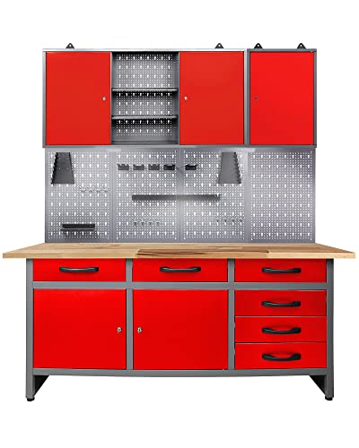 Ondis24 Werkstatteinrichtung rot Werkbank Werktisch Montagewerkbank Werkstatttisch Schubladenschrank Werkstatt