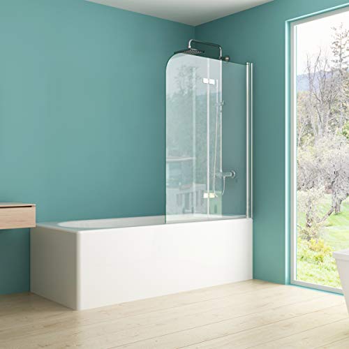 IMPTS Duschabtrennung 110x140cm, Duschwand Faltwand für Badewanne 2 TLG, Badewannenaufsatz mit 6mm Nano ESG Glas 180°Schwingen