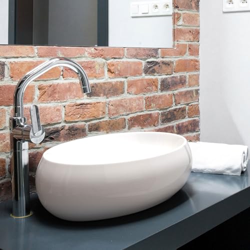 Waschbecken24 Ovales Aufsatzwaschbecken Premium Waschbecken mit Lotus-Effekt für das Badezimmer und Gäste-WC (Weiß / A391, 48x34x14cm)