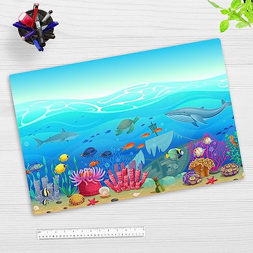 Schreibtischunterlage – Illustrierte Unterwasserwelt für Kinder – 60 x 40 cm – aus hochwertigem Vinyl