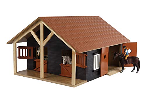 Van Manen 610167 - Kids Globe Farming Pferdestall Holz, Maßstab 1:24 - mit 2 Boxen, Werkstatt, Dach und Türen beweglich