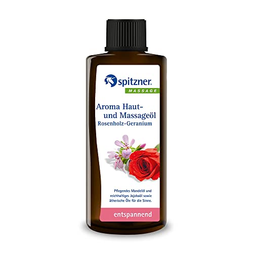 Aroma Haut- & Massageöl Rosenholz-Geranium (190 ml) – entspannendes Massage Öl mit Jojobaöl, Mandelöl, ohne Konservierungsstoffe