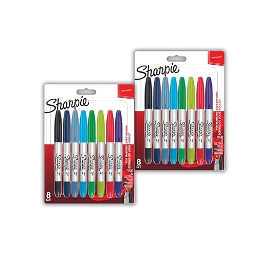 Sharpie Permanentmarker mit Doppelspitze, feine und ultrafeine Spitze, verschiedene Farben, 8 Markerstifte x 2 Stück