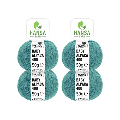 HANSA-FARM | 100% Baby Alpakawolle in 50+ Farben (kratzfrei) - 200g Set (4 x 50g) - weiche Alpaka Wolle zum Stricken & Häkeln in 6 Garnstärken by Hansa-Farm - Blau-Grün Heather