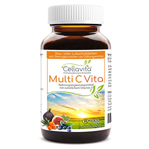 CELLAVITA Multi C Vita 180 Tabletten | Natürliches Vitamin C | Kautabletten/Lutschtabletten mit natürlichem Vitamin C aus der Acerolakirsche | ohne synthetische Zusätze
