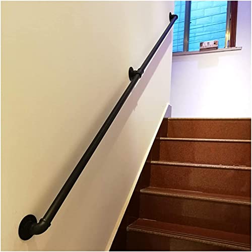 Treppengeländer, Treppenhandlauf aus schwarzem Rohr für den Innen- und Außenbereich, Wandmontage-Treppenhandlauf-Komplettset, für Garten-Loft-Veranda-Deck-Handlauf (Größe: 540 cm (18 Fuß)) (420 c