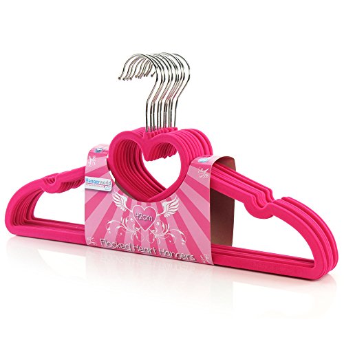 Hangerworld 20 Samt beflockte 42cm Kleiderbügel Hosensteg Einkehrbung Pink Herz Design Rutschfest