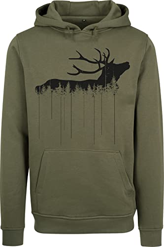 Baddery Jäger Pullover Herren - Waldhirsch - Geschenk für Jäger - Jagd Pullover Männer - Jäger Kleidung Jagd Zubehör (Olive L)