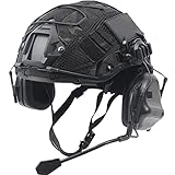AQzxdc Fast Helm Set, Army Kampf Zubehör mit Tactical Headset und Helmüberzug, für Airsoft Paintball Outdoor Jagd,Schwarz,M