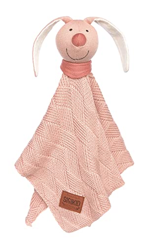 SIGIKID 39604 Strick-Schnuffeltuch Hase Knitted Love, kuschelweiches Schmusetuch aus Baumwollstrick Einschlafhilfe und Tröster für Babys & Kinder von 0-36 Monaten, Rosa, 40x40x7 cm