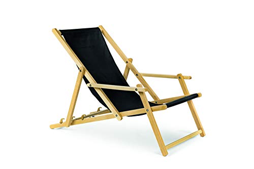 Holz-Liegestuhl mit Armlehne klappbar Farbe schwarz Gartenliege Strandliege Klappliegestuhl Sonnenliege