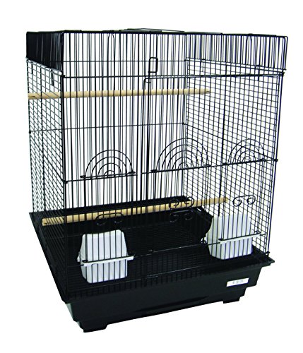 YML A5924 3/8" Bar Spacing Flat Top Small Bird Cage, Black, 18" x 18"