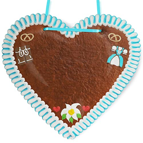 Lebkuchen Herz Rohling - 50cm XXL - Blau-Weiß - mit Rand & Deko - Premium Qualität - Frisch & Saftig! Lebkuchen-Herz Lebkuchen-Herzen LEBKUCHEN WELT