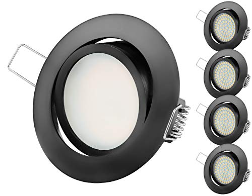 TEVEA PREMIUM LED Einbauleuchte - 230v - Schwenkbare LED Einbaustrahler - Warmweißes Licht - Deckenspot - Austauschbar - Ultra Flach - Energieklasse A+ - (5-er set) (Schwarz-Neutralweiss)