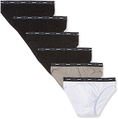 Dim Herren Slip Coton Stretch X6 Unterhose, Mehrfarbig (Noir/Gris/Blanc+Noir/Noir/Noir 5zc), X-Large (Herstellergröße: 5) (6er Pack)