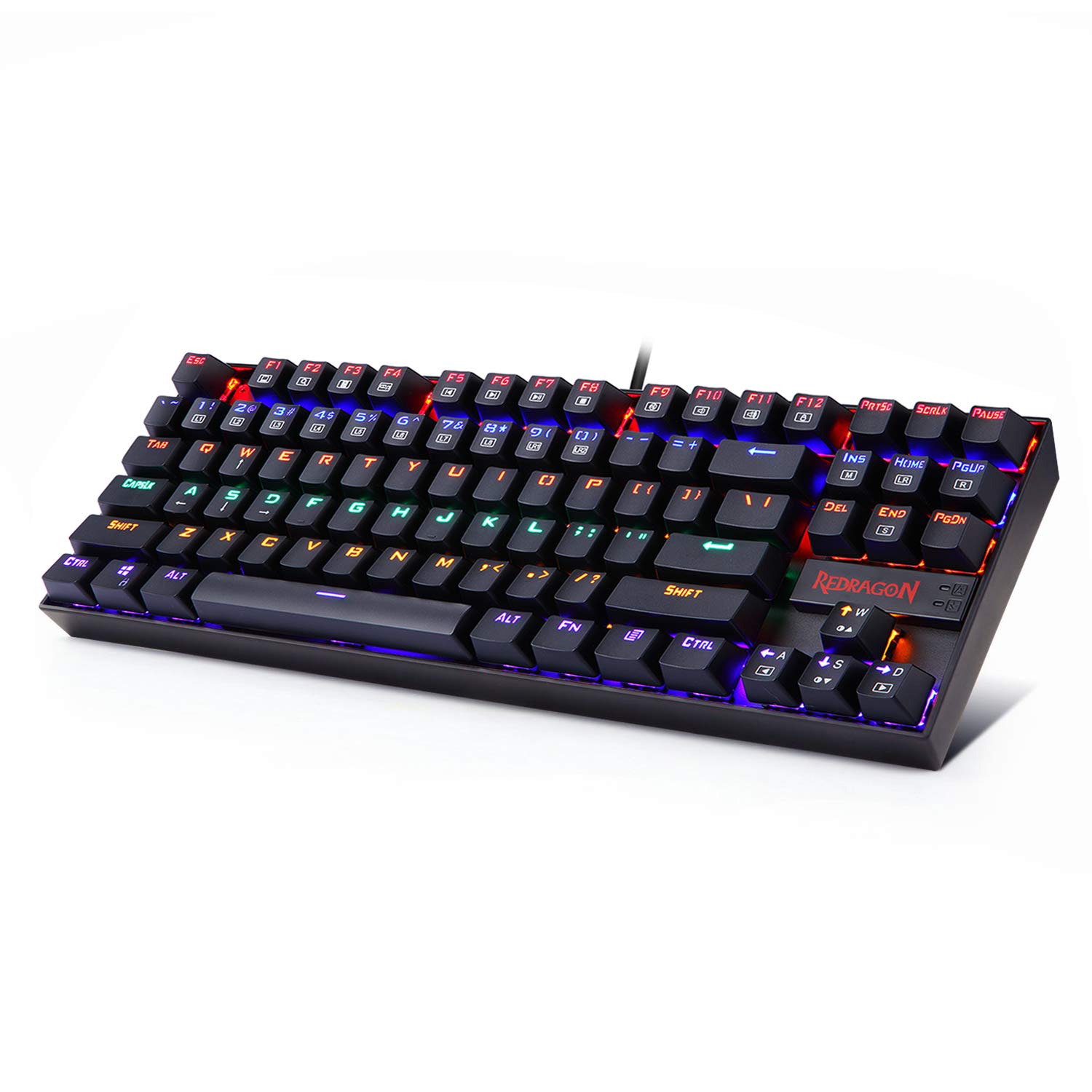 Redragon K552 Mechanische Gaming Tastatur Kompakt 87 Tasten für PC Gaming, QWERTY US Layout, (Rote Schalter, LED Regenbogen Beleuchtet)