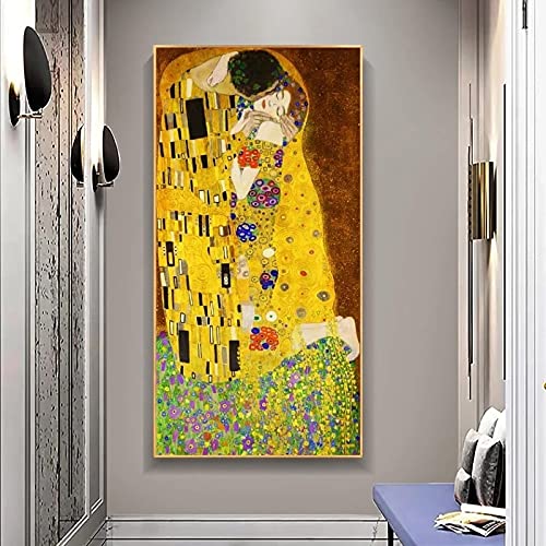 Berühmte Kunst von Gustav Klimt Der Kuss Klassische Gemälde Druck auf Leinwand Poster und Drucke Wand Leinwand Bilder Wohnkultur 70x140cm(28''x55') Innenrahmen